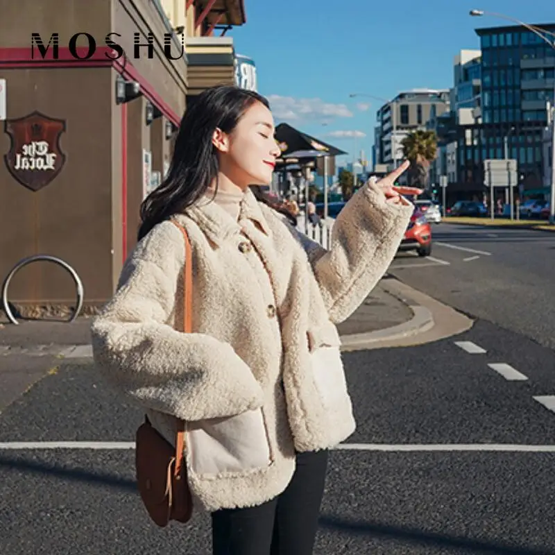 Teddy Bear пальто женщина с лацканами из искусственного меха длинными рукавами и