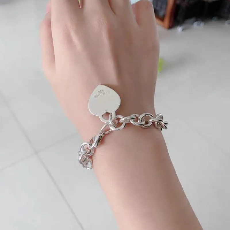 

925 Blue Red Pink Black Heart Brand Bracelet Women's Classic Gift Jewelry