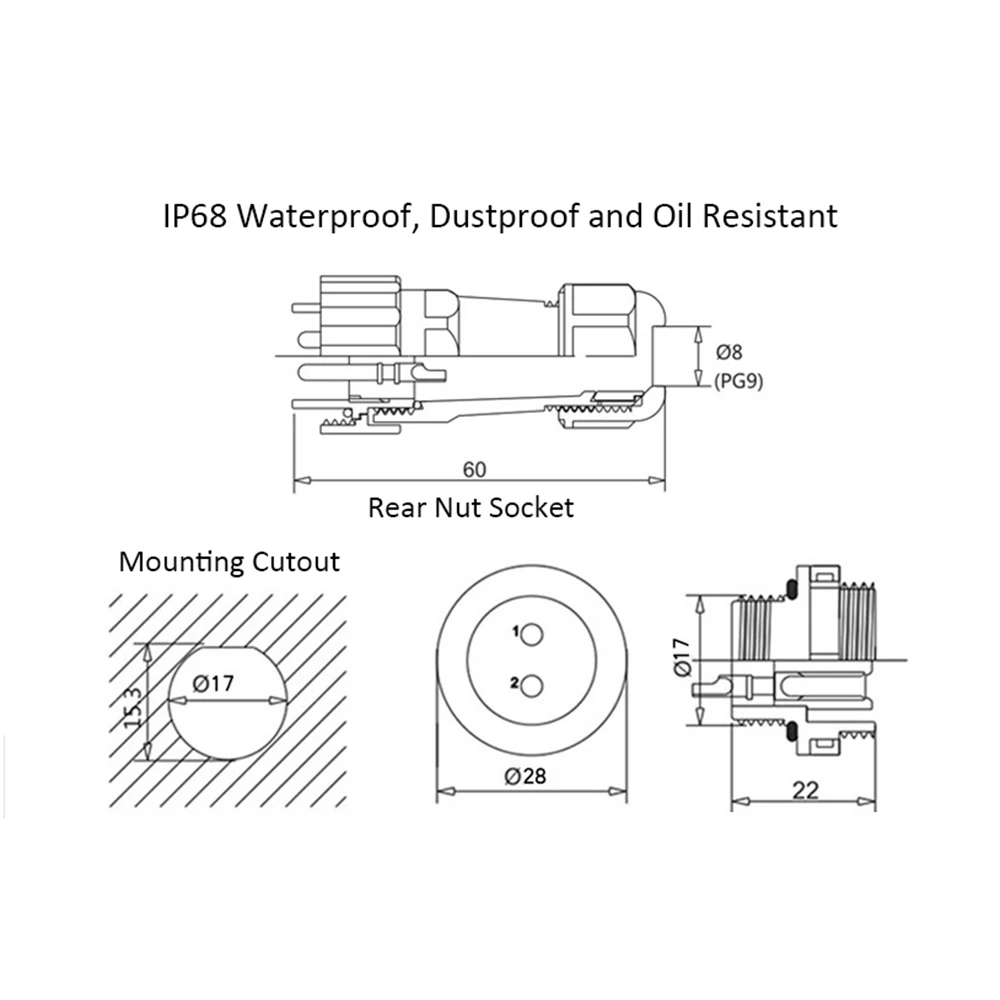 SP17 IP68 Водонепроницаемый разъем с разъемом папа и муфтовый стыковочный