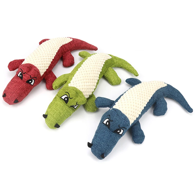

Dog Teeth Grinding Toy Linen Splicing Fleece Crocodile Shape Plush Pet Toy Puppy Sound Squeak Soft Toys For Dog Pets Chewy Toys