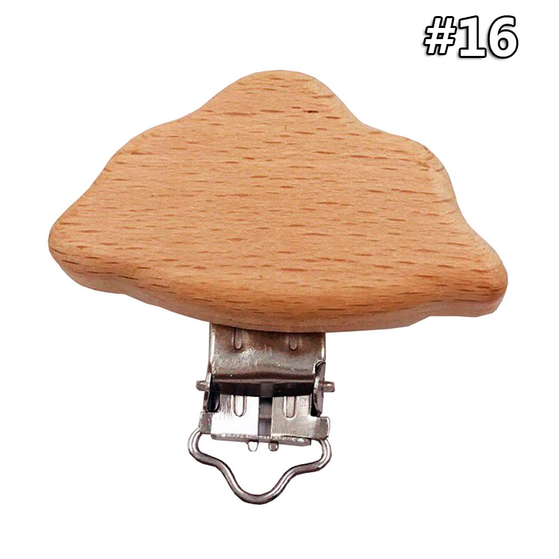 Wooden Clips 16 1 шт. детские деревянные погремушки из натурального бука, клипсы для соски, Мультяшные животные, соска, цепочка, аксессуар, зубной прорезыватель для малышей - Цвет: Wooden Clips 16