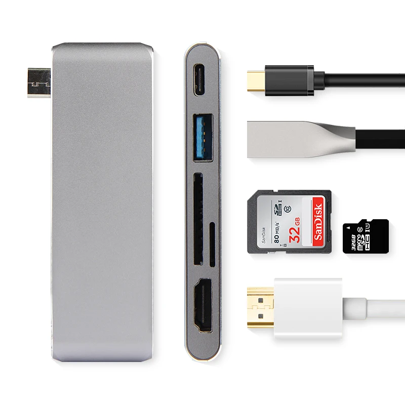 Ajiuyu USB 3,1 тип-c концентратор к HDMI адаптер 4K Thunderbolt 3 USB C концентратор с концентратором 3,0 TF считыватель SD карт слот PD для MacBook Pro/Air