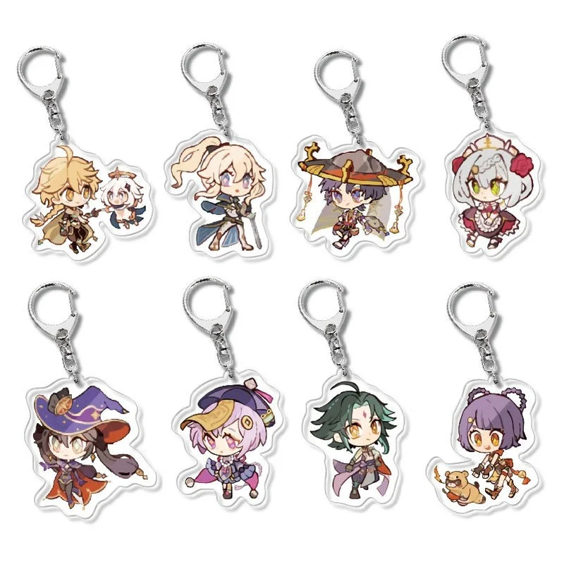 

1 Pcs Cute Anime Genshin Impact Keychains Zhongli Diluc Venti Paimon Xiao Keqing Acrylic Pendant Keyring Fans Gift Figure Toys