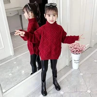 girls sweater kids babys coat outwear 2021 red wine plus velvet thicken warm winter knitting tops cotton childrens clothing