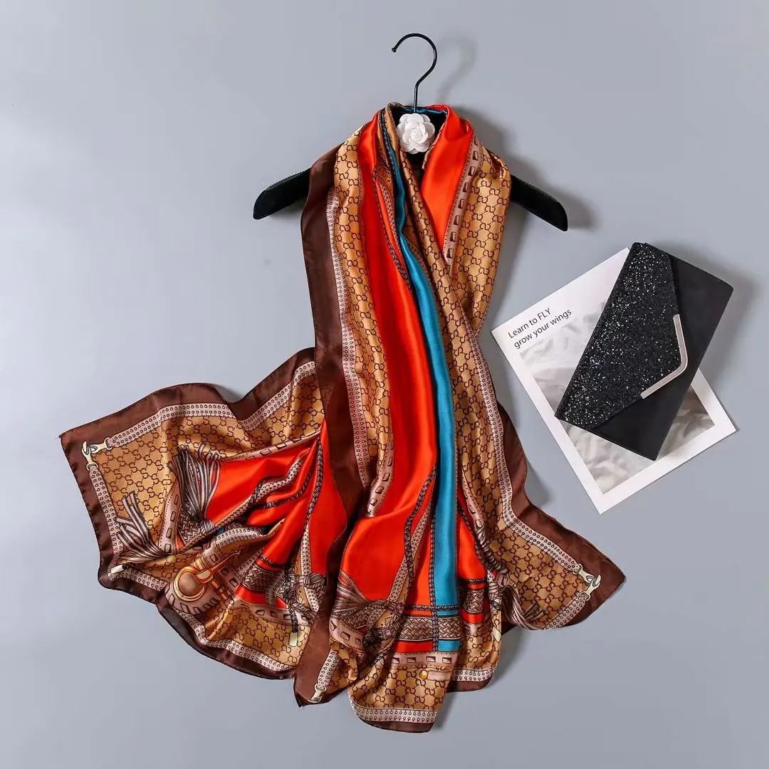 

2021Silk scarf women spring and summer satin silk slip FD the same shawl scarf print trend famous big silk scarf