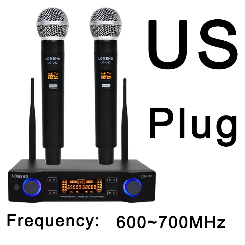 US PLUG 600 LO-U02 UHF большой диапазон двухканальный 2 ручной микрофон передатчик профессиональный караоке UHF беспроводной микрофон системы - Цвет: US PLUG 600