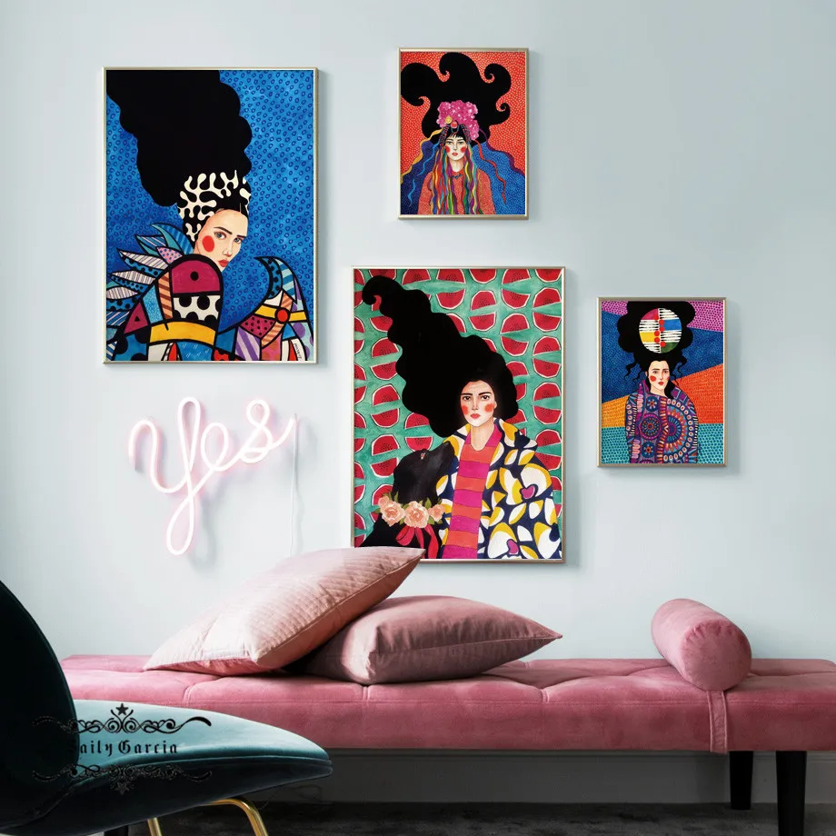 Абстрактная цветная постер с длинными волосами для девочек винтажная