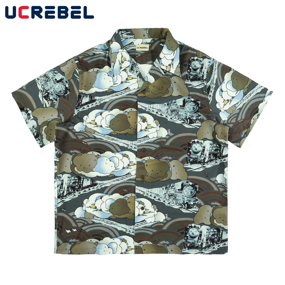 

Cartoon Full Print Short Sleeve Shirt Mens Summer High Street Casual Half-Sleeve Streetwear Loose Lapel Shirts Men