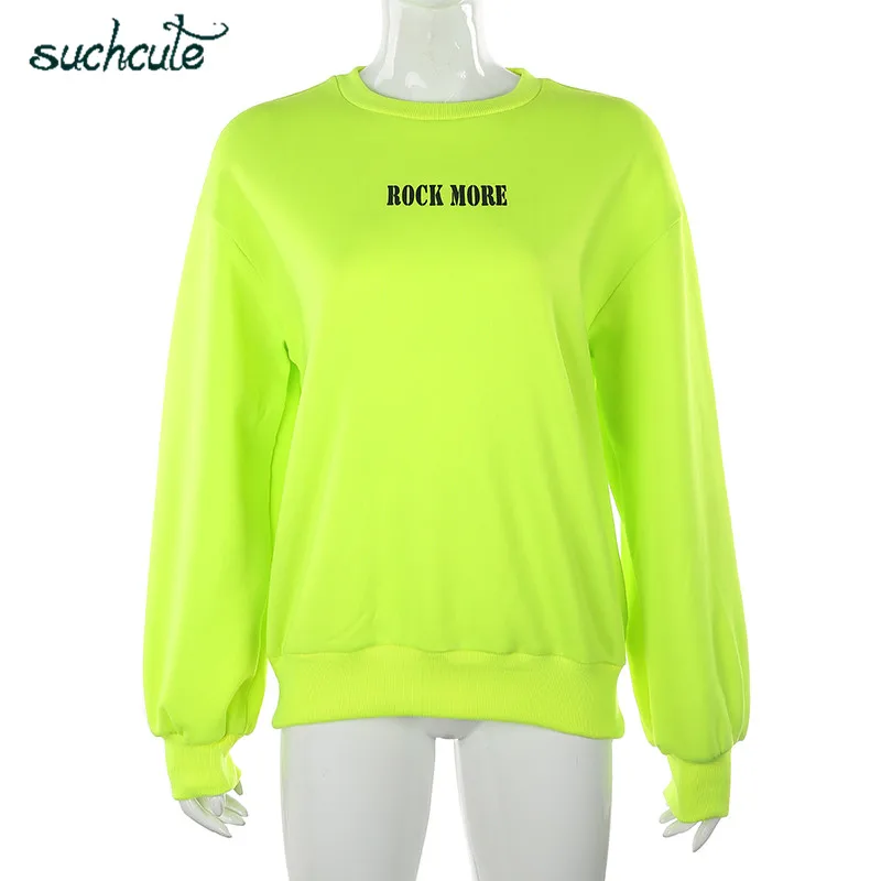 

Women's Hoodies Neon Green Casual Lose Weight Hoody Top Sudadera Mujer Kpop O-Neck Autumn 2020 Female Gothic Sweatshirt