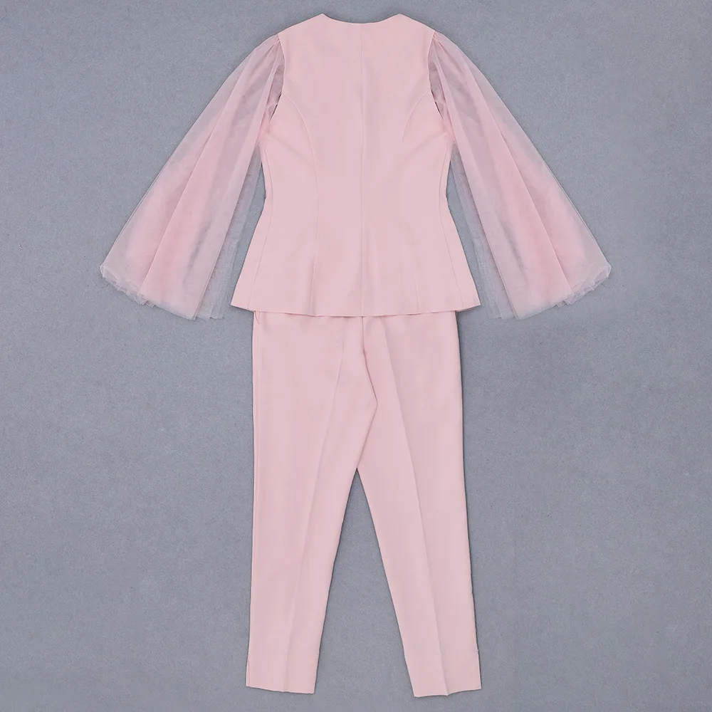Розовый женский брючный костюм Блейзер пиджак и штаны офисная одежда женские