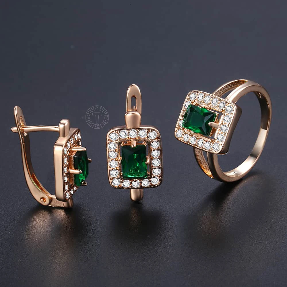 Комплект женских колец из розового золота 585 пробы с фианитом|cubic zirconia jewelry set|jewelry