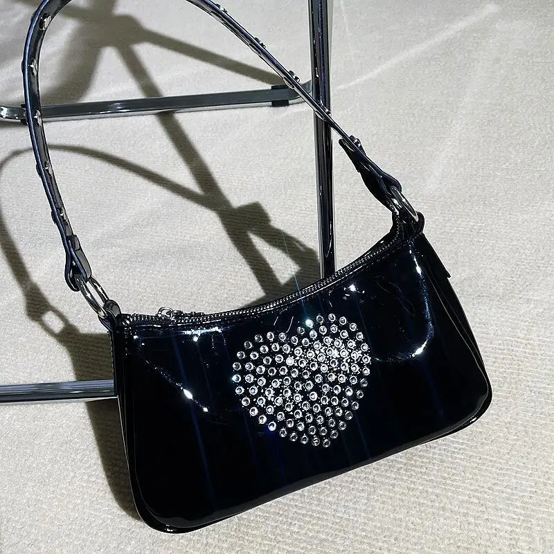 

Fashion PU Patent Leather Women diamond Handbags Simple Ladies Baguette Shoulder Bags Luxury Design Female Armpit Bag Tote