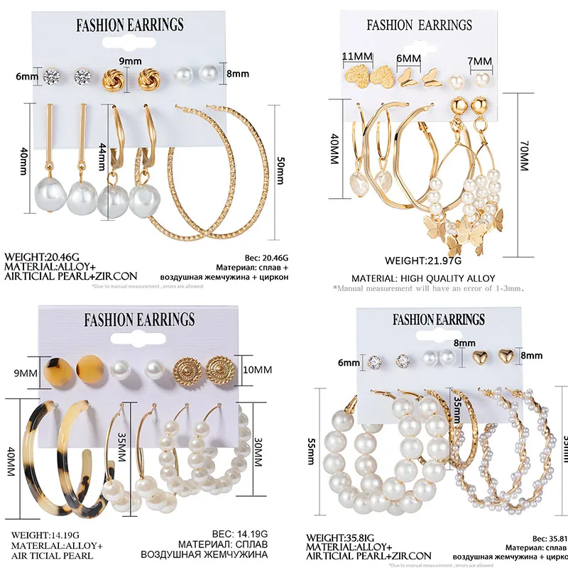 

Fashion Pearl Hoop Earrings Set For Women Geometirc Statement Gold Metal Circle Hoop Earrings Brincos 2021 Trend Jewelry Gifts