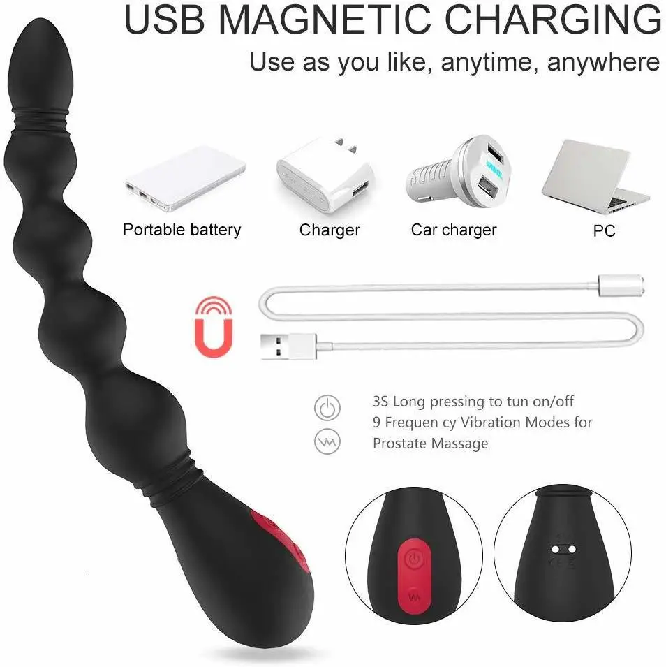 Вибратор Анальная пробка гибкий силиконовый 9 скоростей Водонепроницаемый