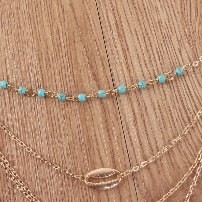 Модное богемное многослойное зеленое ожерелье с подвеской в виде ракушки для