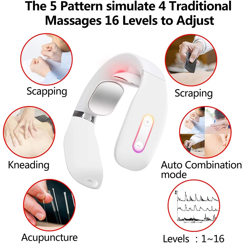 

Portable Neck Massager With Heat Pulse Cordless Intelligent Trigger Point Deep Tissue Massage 5 Modes 16 Levels