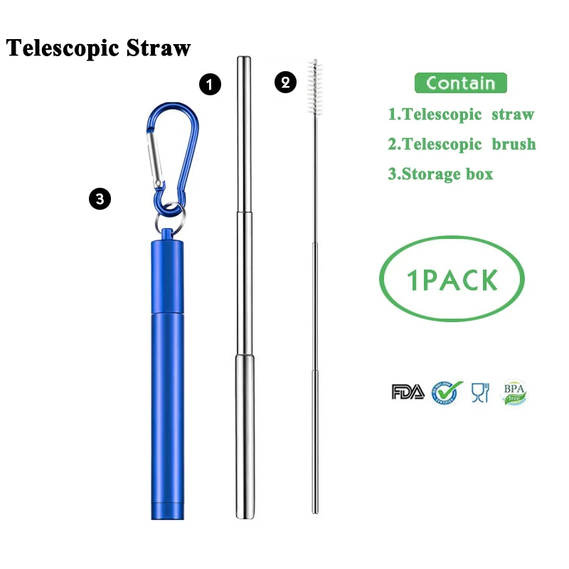 T-straw 8 Телескопическая металлическая соломенная Складная многоразовая солома портативная соломка из нержавеющей стали с чехлом и щеткой для путешествий на открытом воздухе - Цвет: T-straw 8