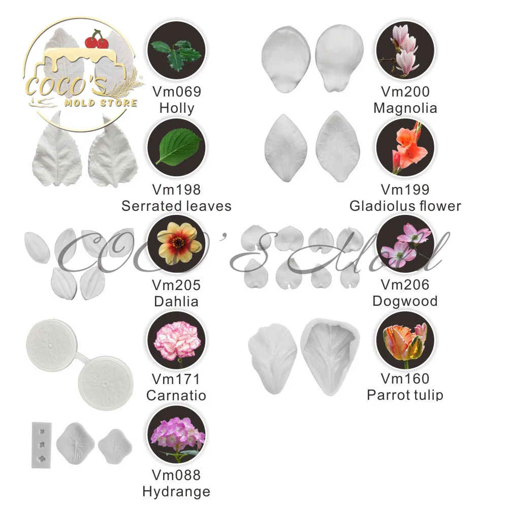 59 шт. Гортензия/Попугай тюльпан/Гвоздика/лепесток магнолии силиконовая форма для