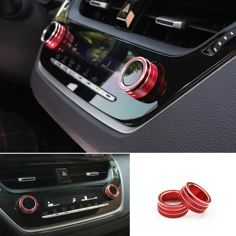 

For Toyota Corolla 2019-2021 Red Aluminum Middle Console AC Knob Cover Trim 2pcs Air Conditioning Switch Button Car Accessories