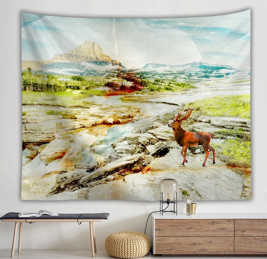 

Yaapeet 1pc Polyester Seaside Printed Wall Tapestry Scenic Wall Hanging High Quality Bedroom Mountain Pattern Hanging Tapestry