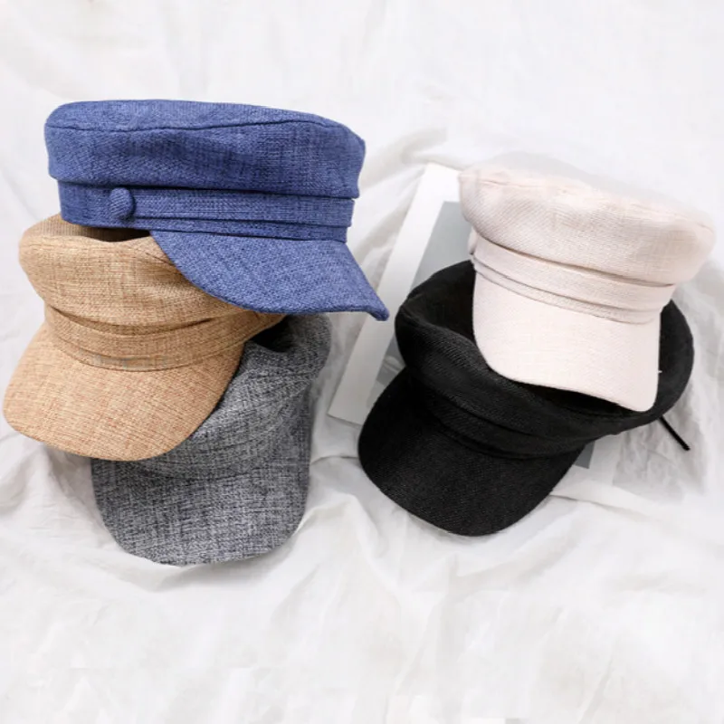 Кепка Женская в стиле милитари льняная винтажная бейсболка с плоским верхом