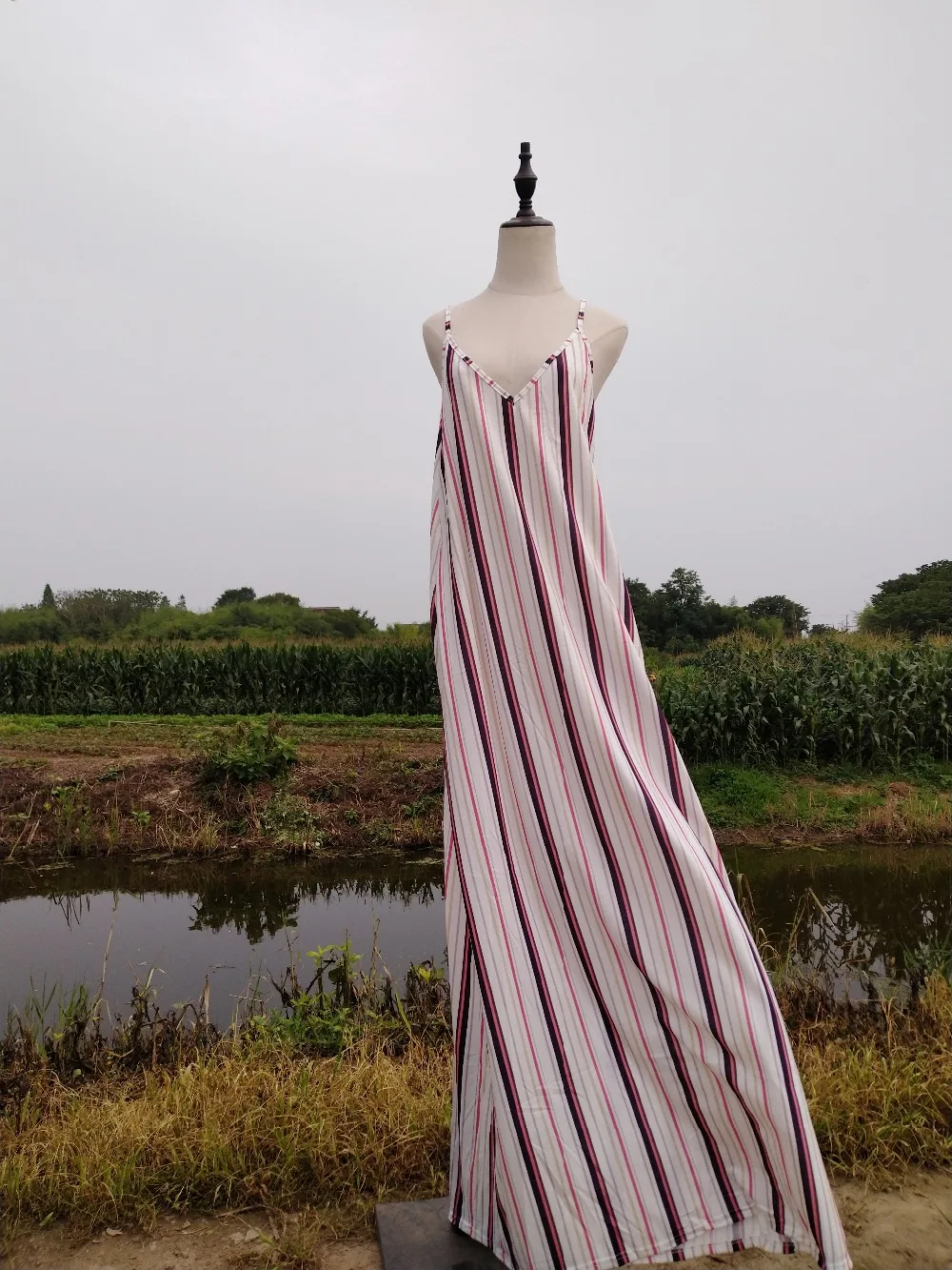 Длинное платье vestidos vestido, хлопковое женское платье с v-образным вырезом, Топики, длинное платье для женщин, плюс размер, свободный принт, в полоску