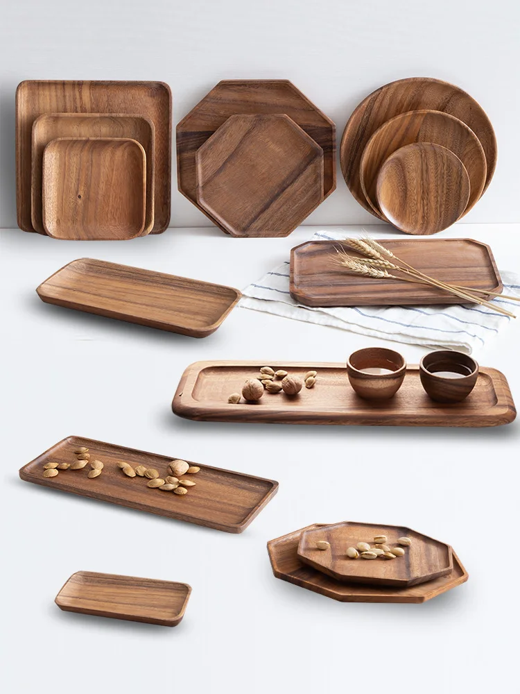

Wooden Snack Platter Kitchen Storage Tray Peach Wood Wooden Circle Shape Dessert Western Food Baking Snacks MJ708