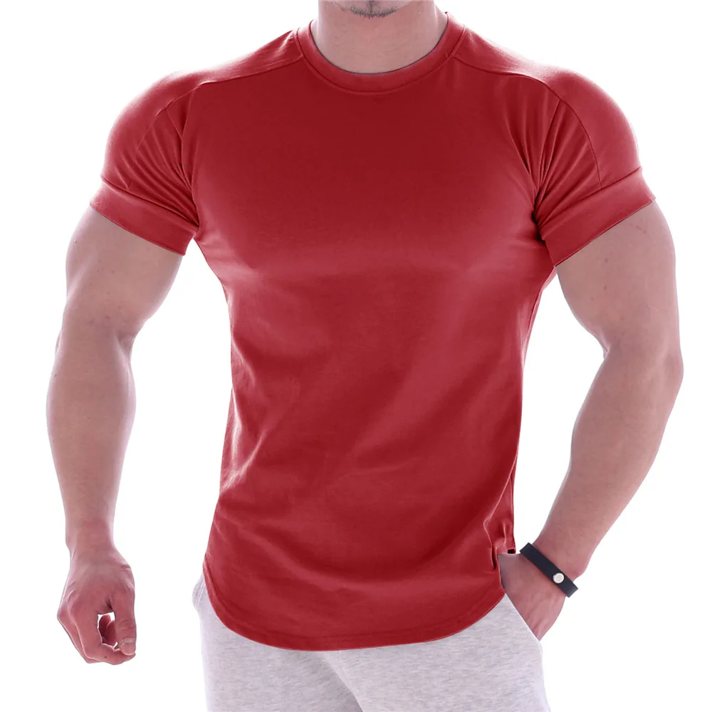 Men Summer T Shirts High Elastic Slim Fit Tshirt Men Quick-drying Curved Hem Mens T-Shirts Solid Color 3XL images - 6