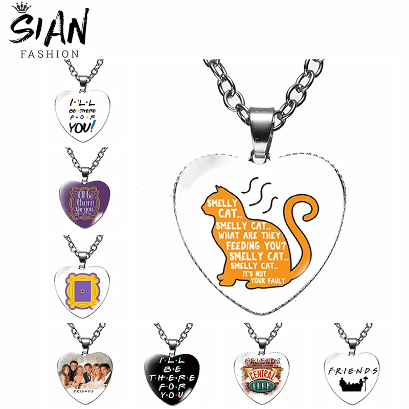 

Friends TV Series Heart Pendant Necklace Monica's Apartament Door Central Perk Coffee Time Necklace Chains Glass Dome Jewelry