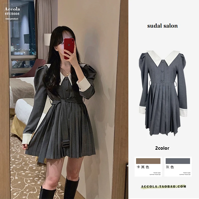 

Весна-осень ретро Гонконгский Стиль французский стиль дизайн нишевое темпераментное приталенное Плиссированное стройнящее платье