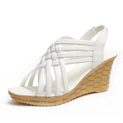 

heel Slope spring sandals women's and summer ladies hollowed-out high-heeled sandals Roman style casual shoes women's sandals