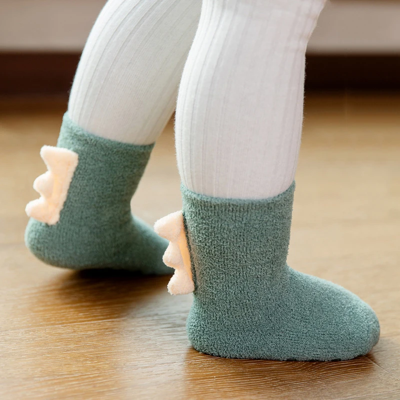 

Cute Cartoon Dinosaur Baby Socks for Boy Girl Autumn Winter Thick Soft Coral Fleece Anti Slip Soled Newborn Toddler Socks