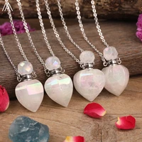luxury women heart shape aura white quartz perfume bottle pendant necklace electroplated crystal stone oil bottle gold necklace