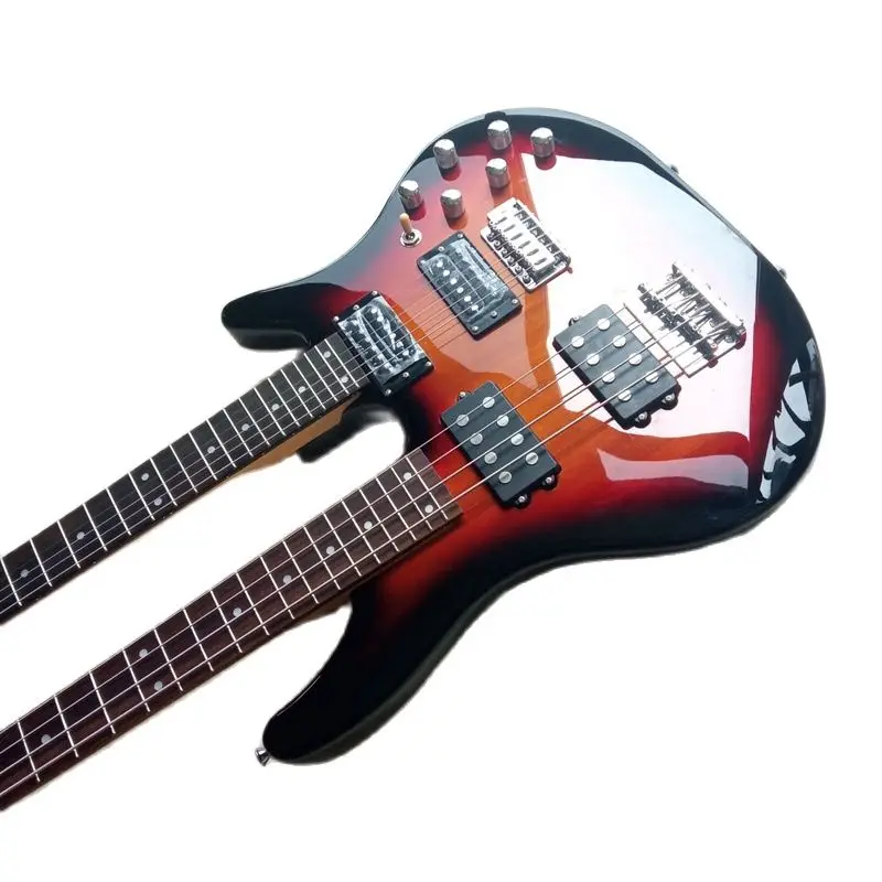 

Double Neck Guitar 6 Strings Electric Guitar & 4 Strings Electric Bass Full Basswood Body Sunburst Color High Gloss Bolt On
