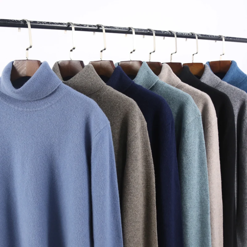 

100% Pure Wool Men Sweater Knitted Pullover Winter New Arrival Fashion Turtleneck Jumepr Man Thick Clothes Tops 8Colors Sweaters