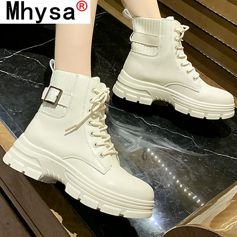 

Женские повседневные ботильоны из искусственной кожи на толстом каблуке, осень 2021, модные женские ботинки из эластичной ткани на платформе,...