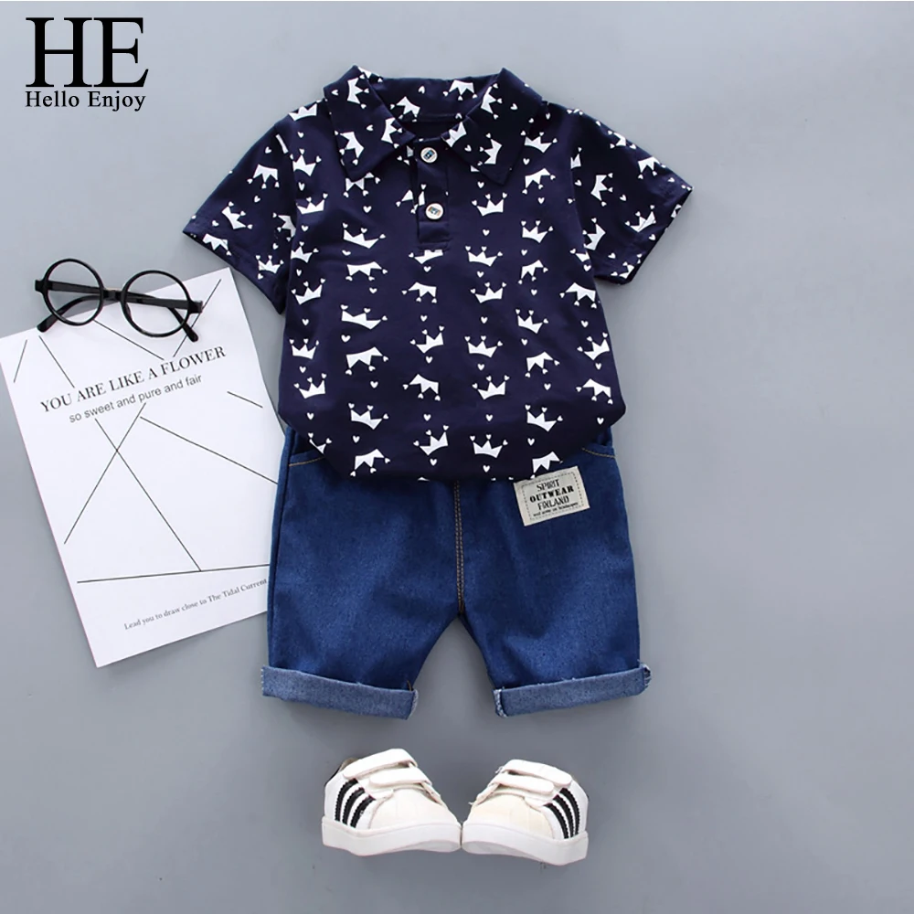 HE Hello Enjoy/ г. Комплект детской одежды для мальчиков, летняя детская одежда рубашка с короткими рукавами и галстуком-бабочкой+ клетчатые шорты, костюмы