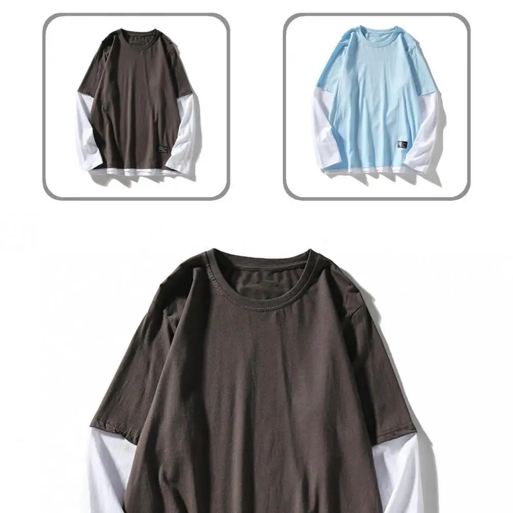 

Top Stylish Korean Style Round Neck T-shirt Pullover Loose T-shirt Color Block Streetwear