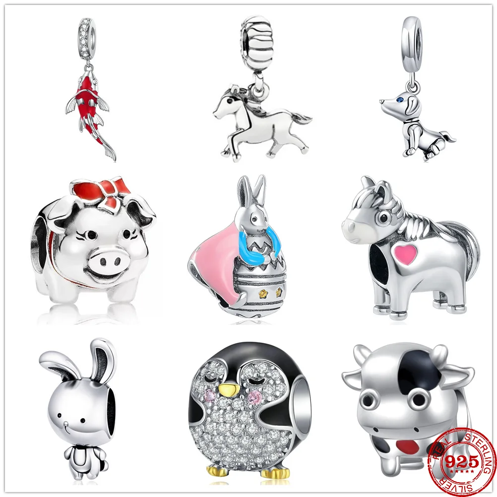 Браслет женский из серебра 925 пробы с подвеской в виде лошади рыбы собаки свиньи
