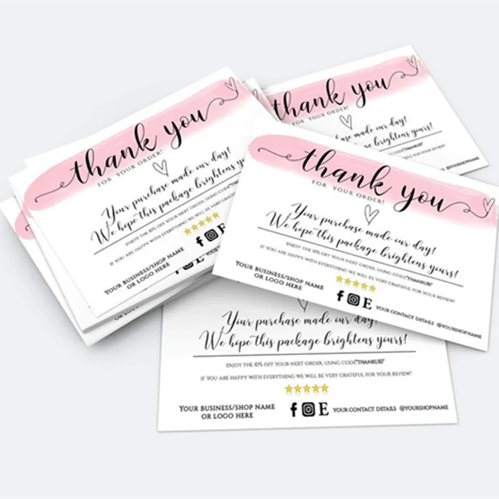 

Thank You For Your Order Business Insert Card, Personalize Text Blush Pink Business Name Cards,Custom Social Media Card