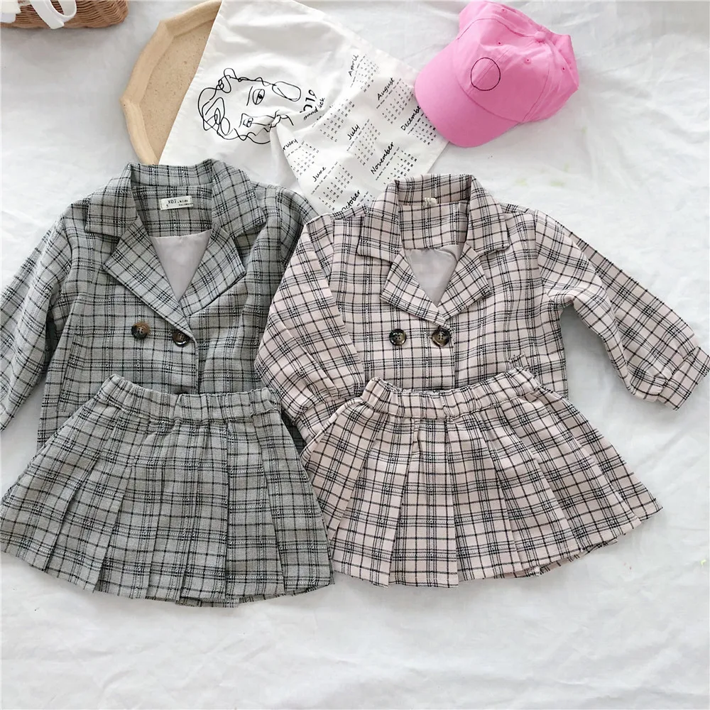 

2pcs Clothes for Children Girls Set Plaid Blazers+skirts Girls Blazers Jackets for Girls Coats Children Clothing Autumn Kids Set