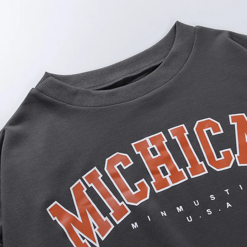 

New Fashion Brand Design Gray Vintage Letters Printed Oversized Sweatshirts Women Loose Winter Thin Tops Casual Streetwear Girls