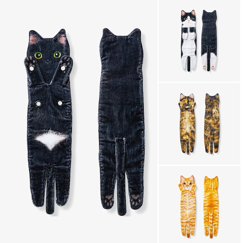 

Long Cat Shaped Towel for Home Quick-dry Hand Towel with Buckle for Bathroon Kitchen Looks Like a Real Kitten 15*52cm BM
