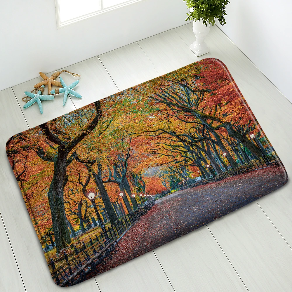 

Autumn Natural Scenery Bath Mat Waterfall Forest Non-Slip Floor Mat Kitchen Bedroom Doormat Flannel Carpet Home Decor Washable