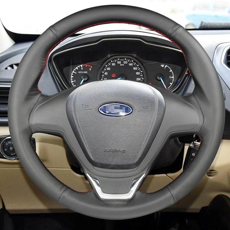 

DIY hand-sewn leather car steering wheel cover for Ford Focus kuga Ecosport
