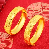 18k yellow gold plated bracelet for women bride classical gold dragon phoenix bridal matte bracelet wedding anniversary jewelry