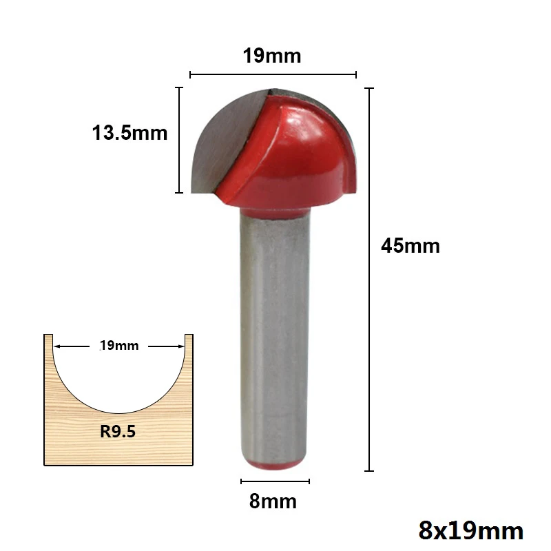 8x19mm 1 шт. Концевая фреза 8 мм хвостовик стержневого ящика, Фасонная Фреза Для закругления уголков фреза для дерева 16/19/22/25 мм - Длина режущей кромки: 8x19mm