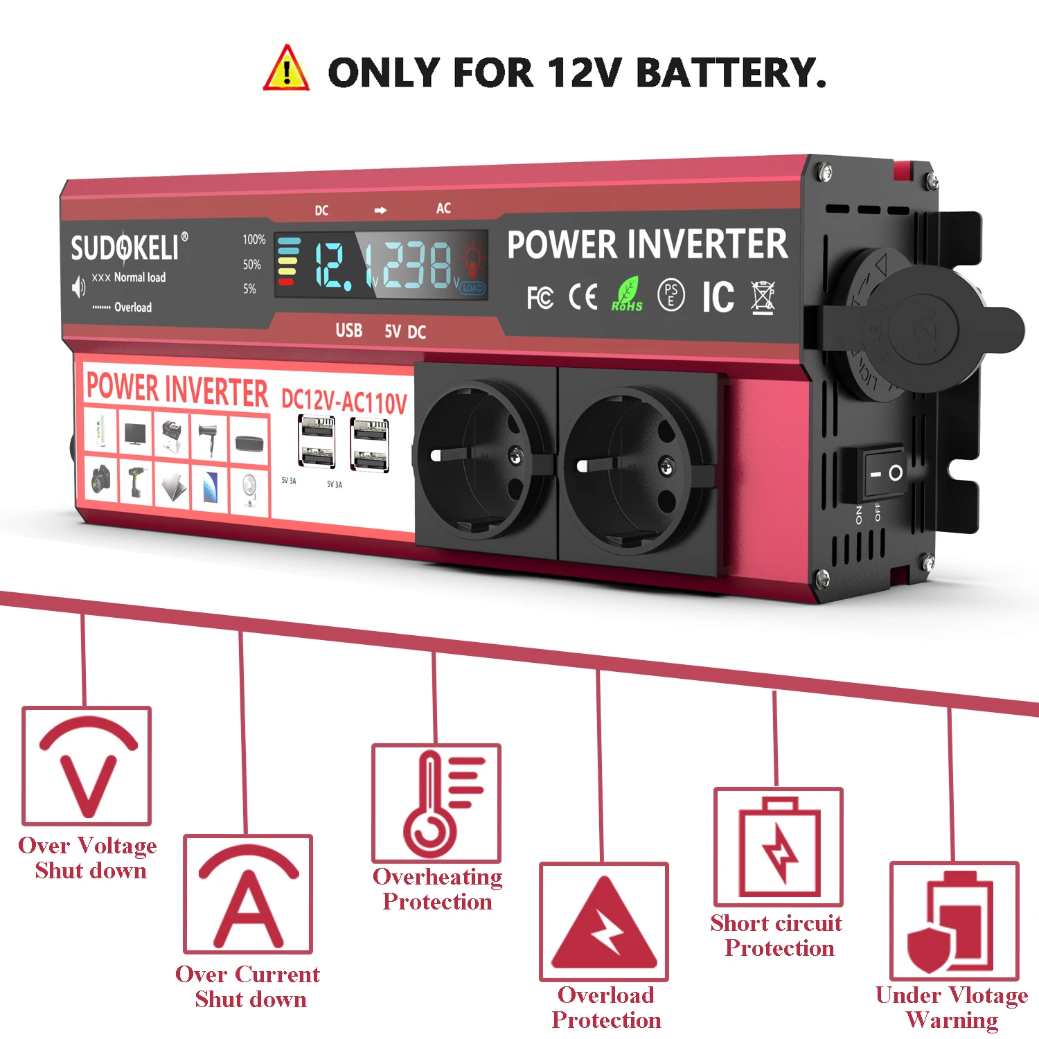 Автомобильный инвертор 12V 24V 2000W Инвертор Трансформатор напряжения DC12V от acsmart 220V преобразователь 4 USB светодиодный дисплей дома