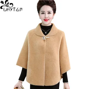 Шерстяное пальто UHYTGF, короткая однотонная норковая кашемировая куртка с рукавами летучая мышь, размера плюс свободного кроя, 814, для осени и зимы