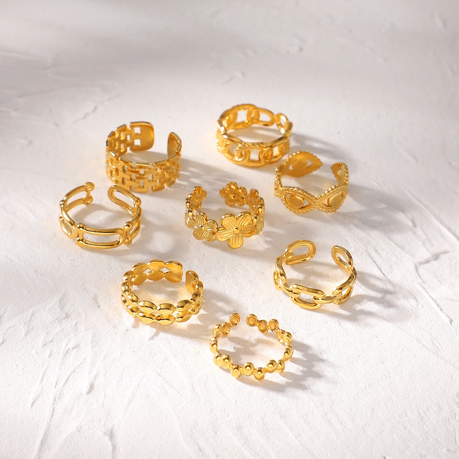 Комплект женских колец из нержавеющей стали с позолотой 18 карат | Украшения и